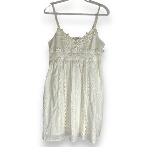 Rebellion Dress Cream White Lace Mini Babydoll Eyelet Boho Summer Size Small